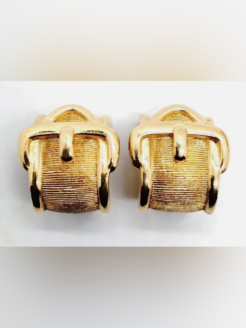 Dior Signed Vintage 70s/80s 18K Gold Plated Buckle Clip-On Earrings Authentic